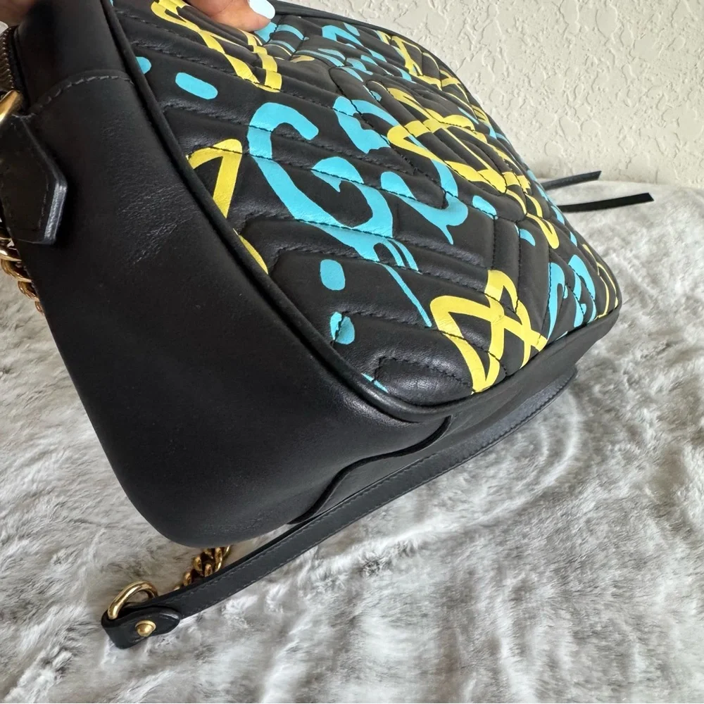 GUCCI GHOST Black Marmont Shoulder Bag - Graffiti Collection. P0239